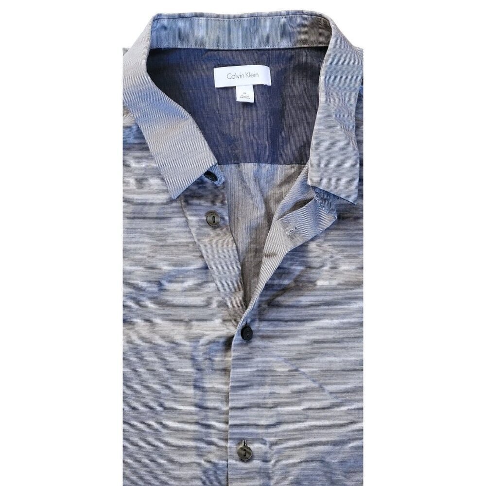 Calvin Klein Gray 100% Cotton Dress Shirt XL Horizontal Pinstripes Button Down